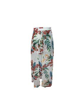 Guess Los Angeles Tropical Floral Wide Leg Pants White High Rise Resort XS